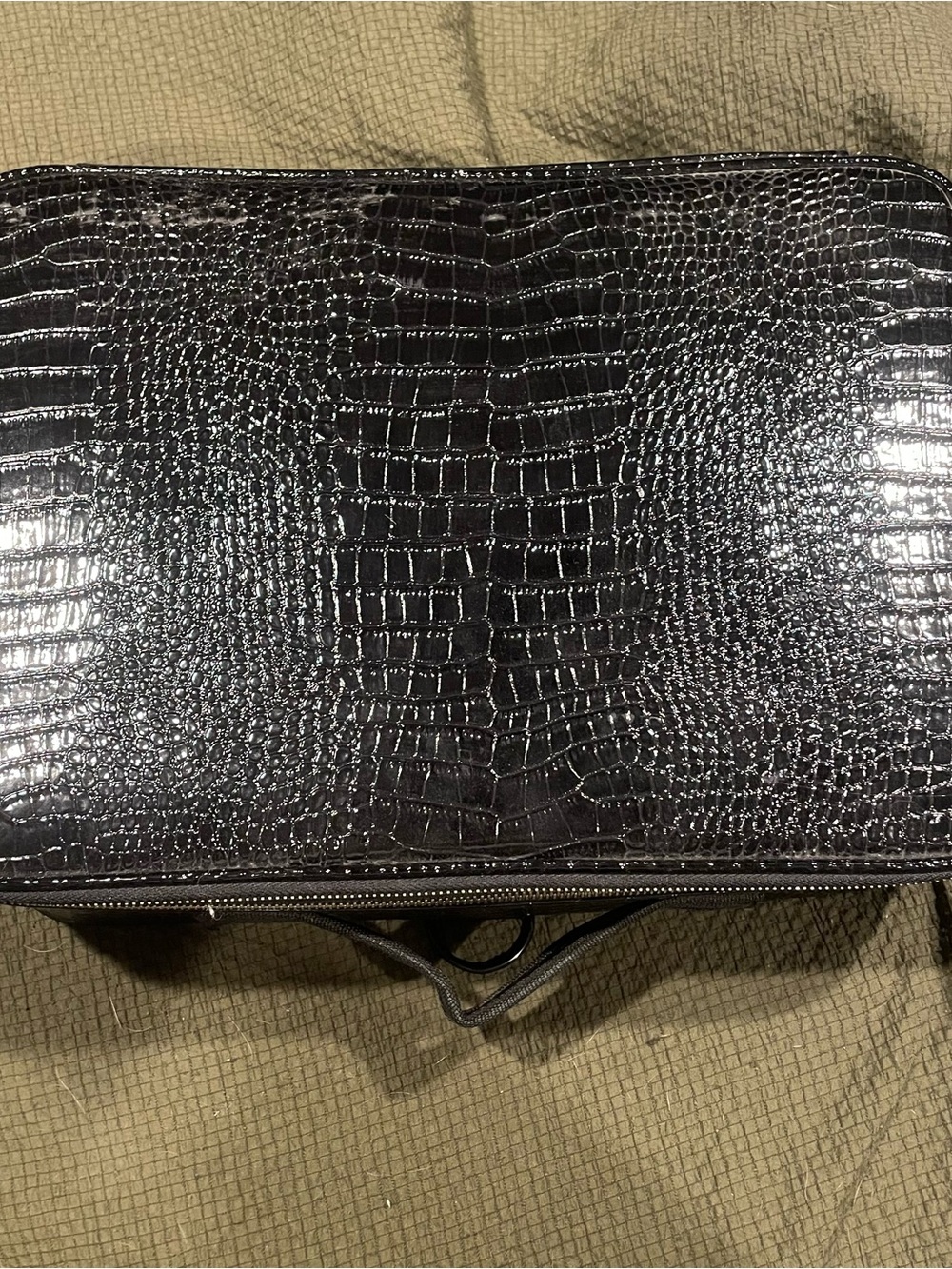 Black Croc-Embossed Cosmetic travel case
